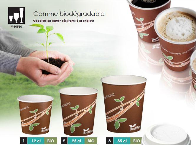 Gamme de gobelets carton ecologique, biodégradable et compostable