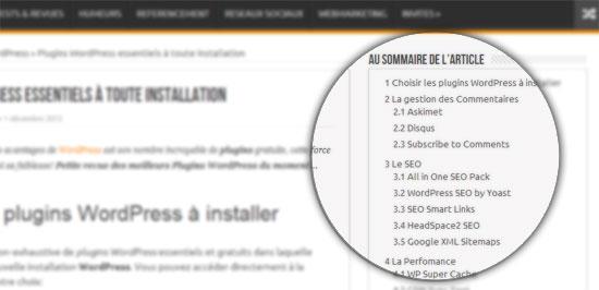 Table matières sommaire pour WordPress