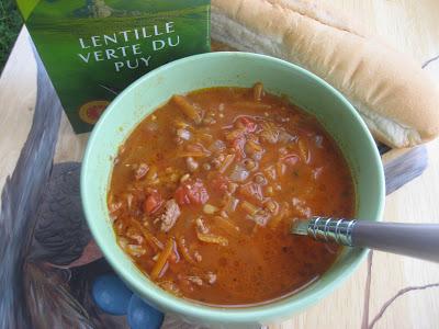 Soupe-repas aux saucisses italiennes et lentilles vertes du Puy