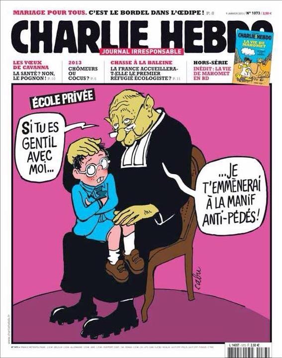 Une de Charlie Hebdo avec Curé pédophile homophobe