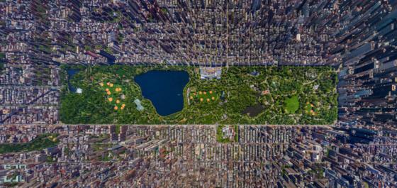 New York Central Park, vue du ciel en 3D...