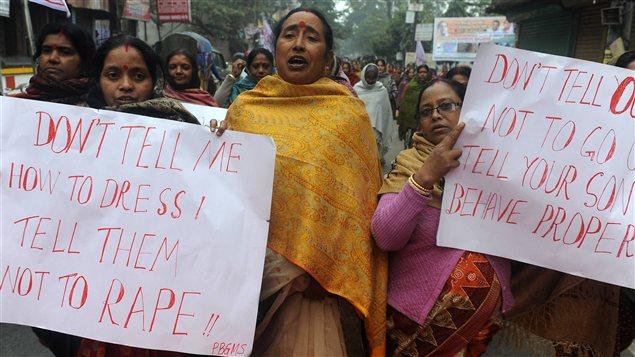 Manifestation ayant eu lieu en protestation contre le viol d'une jeune indienne en décembre.