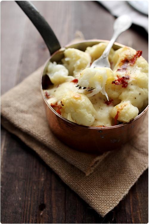 Gratin de chou fleur au jambon cru et béchamel à lhuile dolive