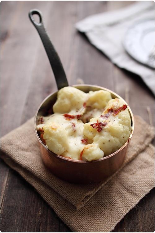 Gratin de chou fleur au jambon cru et béchamel à lhuile dolive