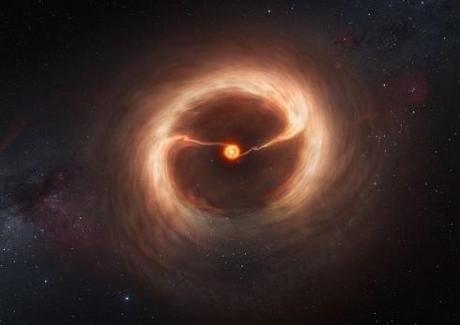 Illustration du processus d'écoulements de gaz autour de la jeune étoile HD 142527