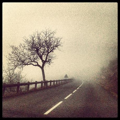 Sur la route : au dessus d'Ispagnac dans le brouillard