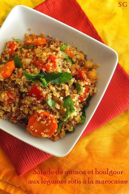 Salade quinoa, boulgour et légumes rôtis à la marocaine