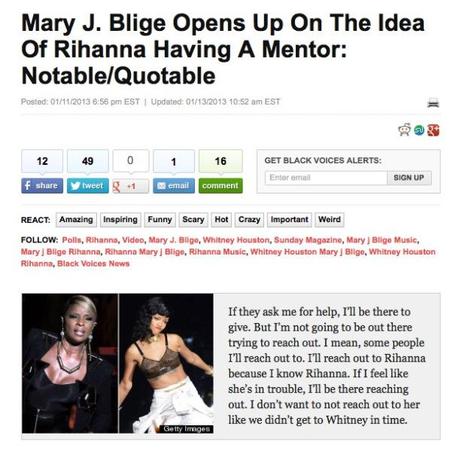 Mary J. Blige un mentor pour Rihanna ? Elle lui viendrait en aide ?