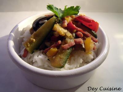 Légumés grillés, bacon & riz basmati