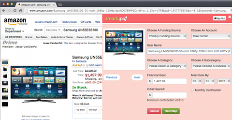 Illustration de l'utilisation de SmartyPig sur le site Amazon