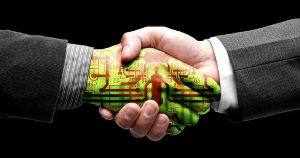 robot shaking hands with human