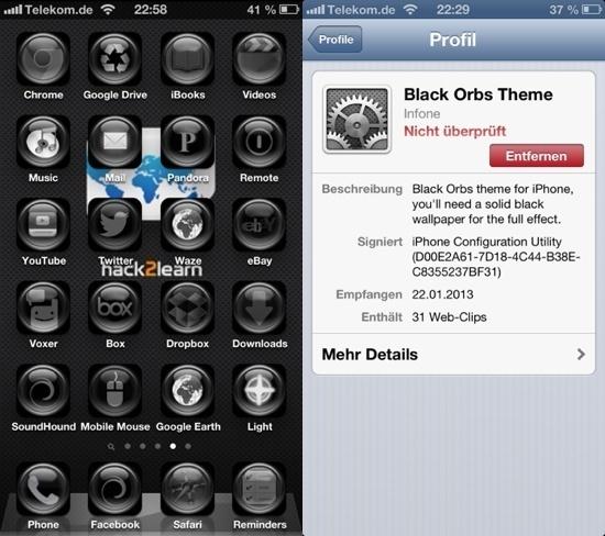 Installer le thème Black Orbs sur iPhone, sans jailbreak...