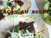 Tacos boeuf épicé salsa concombre avocat
