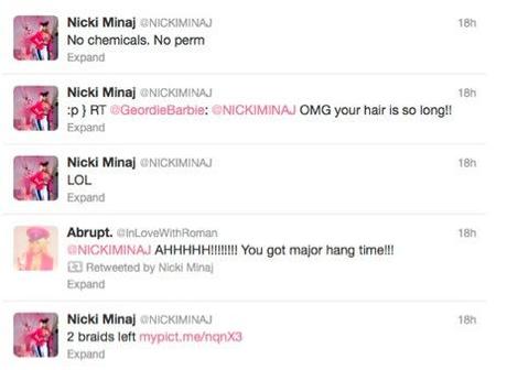 Messages tweets de Nicki Minaj quand elle a révélé ses cheveux naturels