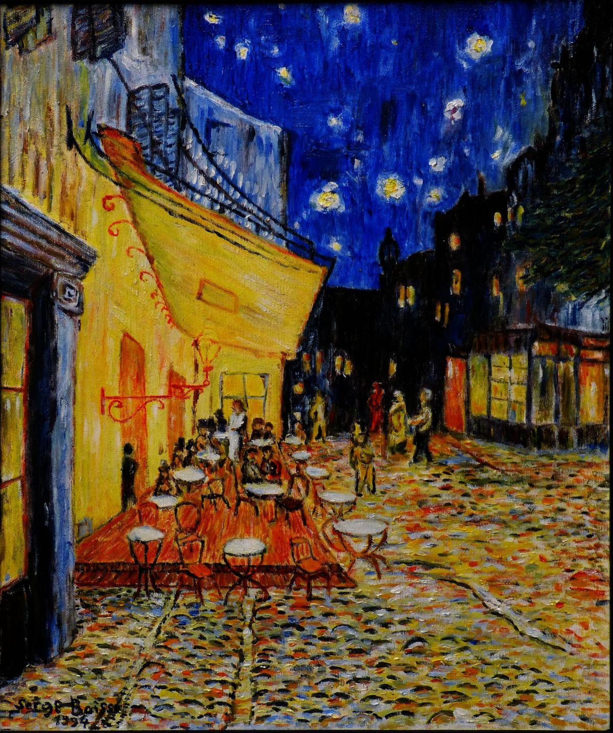 café de nuit, peinture de Serge Boisse d'après Vincent Van Gogh