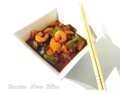 La recette chinoise : Crevettes aux poivrons