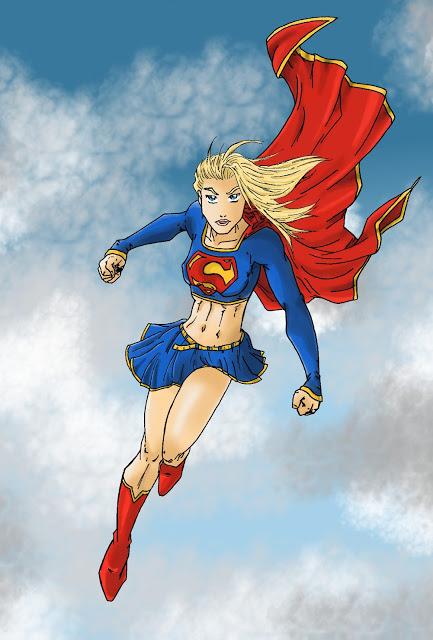Illustration - Colorisation Super Girl dans le ciel.