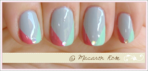 [Ongles] Gris, rose vert = 2 triangles + 1 paillette