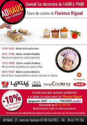 ATELIERS CUISINE Samedi 01 Décembre à CASTRES (81) dans le magasin AD'HAUC. GRATUIT !
