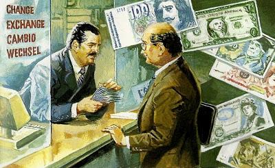 Les monnaies étrangères s'échangent dans une banque