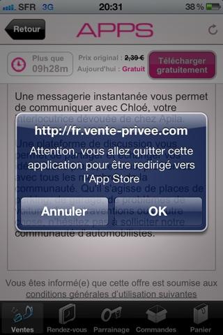 Le site Vente Privee promoteur d'appli iPhone