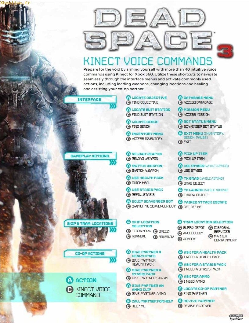 dead sapce 3 commande vocale Dead Space 3: Liste des commandes vocales  Kinect dead space 3 