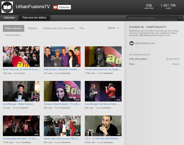 Urban Fusions TV : 1 million de vues sur YouTube !