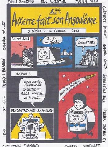 Eric Ruckstuhl (dimanche) Christian Flamand (samedi) François Rabasse (samedi) Jo Hell (samedi) Julien TELO Thierry GAUFILLET Sean O'Brien Denis BONTEMPS DUF (samedi) Sebastien Dieu Romain Gondy Clement Diolot Auxerre fait son Angoulême 24 heures de la BD Dominik Vallet Temps Impossibles Philippe Ebly