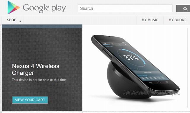 Le chargeur sans fil pour le Nexus 4 apparait sur le Google Play Store