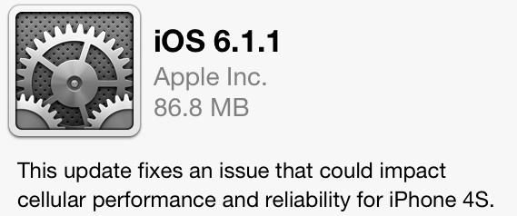 Mise à Jour iOS 6.1.1 disponible, pour l'iPhone 4S...