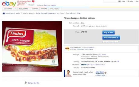 Il vend sa barquette de Lasagnes Findus sur ebay : 80€