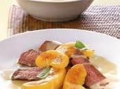 Steak cerf, pêches eau-de-vie