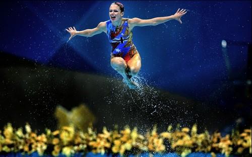 J.O. de Londres compétition de natation synchronisée. 3ème prix de la catégorie 