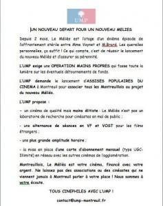 L'UMP Montreuil soutient Voynet sur le Méliès