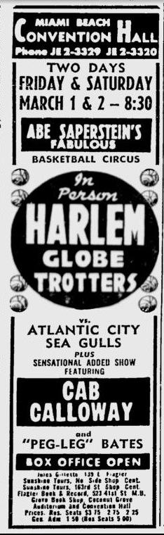 23 février 1963 : Cab Calloway à l'entracte des Harlem Globetrotters, Miami, FL