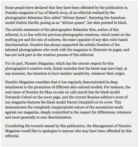 LE MAGAZINE QUI A UTILISE UNE ADO BLANCHE EN TANT QUE REINE AFRICAINE S'EXCUSE