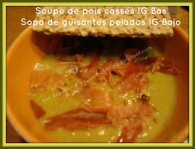 Soupe de pois cassés à IG Bas - Sopa de guisantes pelados con IG Bajo