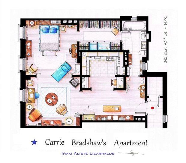hand-drawn-floor-plans-of-popular-tv-shows-carrie-bradshaw