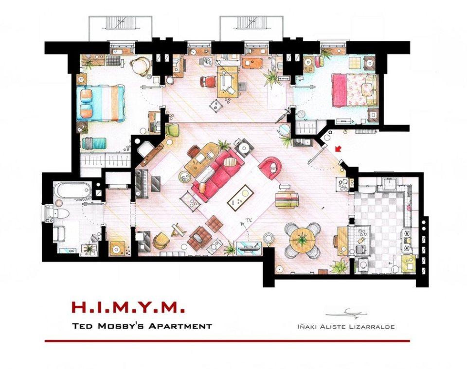 hand-drawn-floor-plans-of-popular-tv-shows-ted-mosby