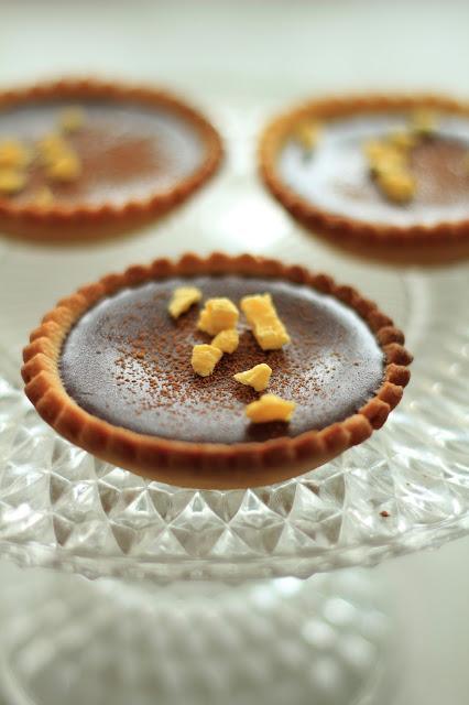Tartelette ganache chocolat , curd d'oranges