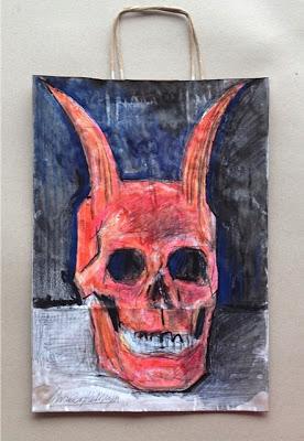 Vanité à emporter, dessin sur sac en papier kraft.