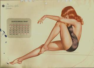 illustration vintage calendrier rousse pin up arlberto vargas maillot de bain noir