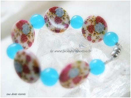 bracelet nacre ROSE BLEU et perle turquoise