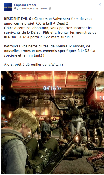 Left 4 Dead 2 s’invite chez Capcom Left 4 Dead 2 & RE6