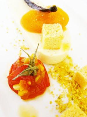 Parfait vanille huile d'olive, financiers huile d'olive et une tomate confite.....