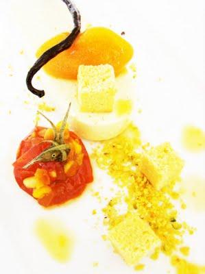 Parfait vanille huile d'olive, financiers huile d'olive et une tomate confite.....