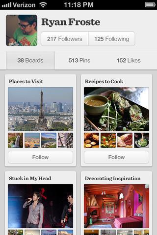 Pinterest sur l'iPhone permet maintenant de voir ce que les autres ont épinglé...