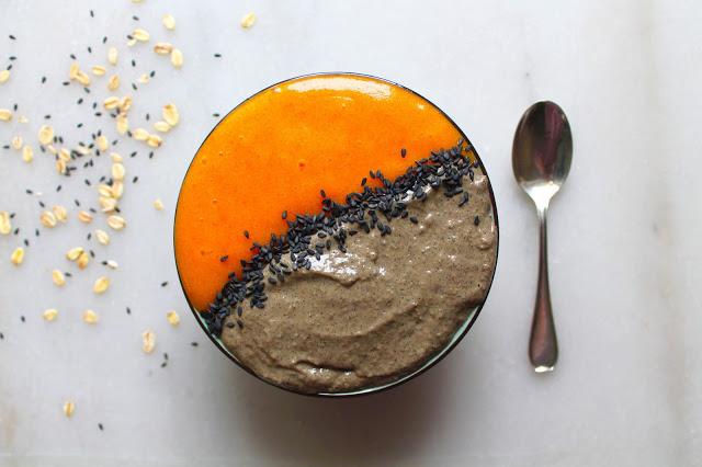 porridge avoine sésame noir coulis kaki