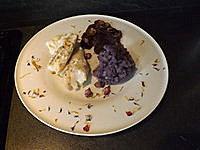 Cabillaud en habit de fleurs, ecrasée de vitelottes et son croustillant Cabillaud en habit de fleurs, ecrasée de vitelottes et son croustillant