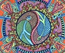 Yin Yang Peace Love Fish Singleton Hippie Art POP